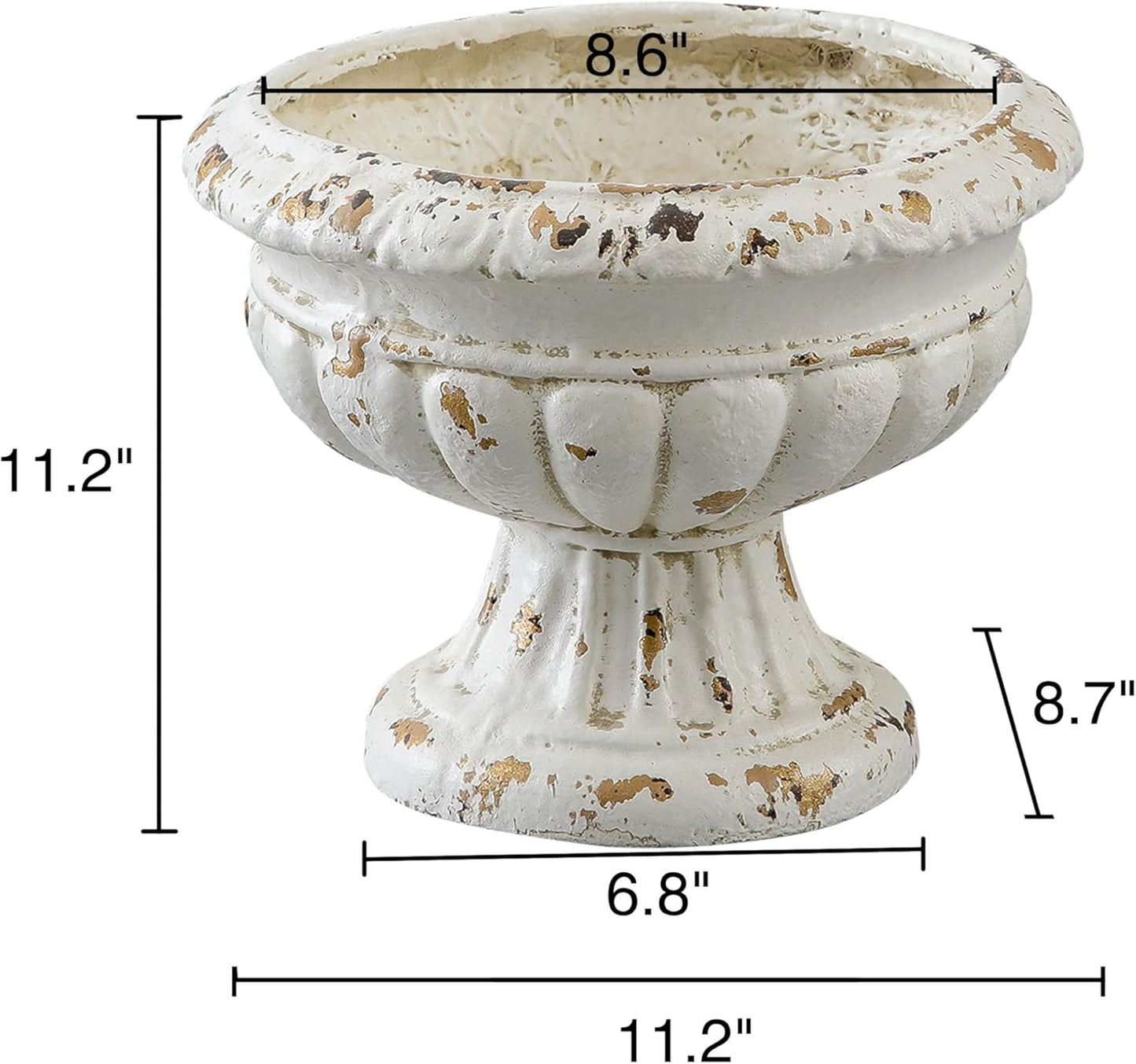 SOFE Vintage Large Pedestal Vase, 11 Inches Tall Front Porch Garden Planters, Resin Compote Vase, Distressed White Flower Pot, French Country Home Decor
