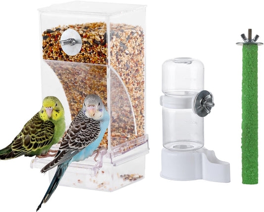 IBWell Set of 3 Automatic Bird Feeders and Waterers for Cage, No Mess Seed and Parrot Water Dispenser, Perch for Cages