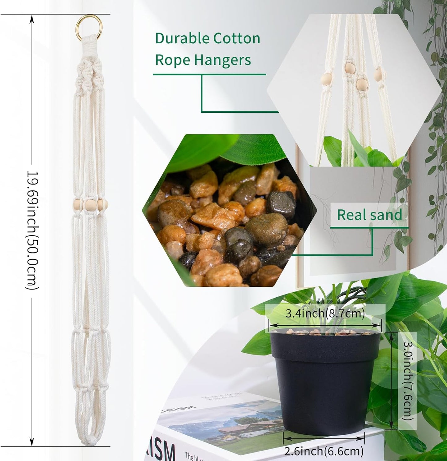 Fake Pothos in Rope - Hanging Pot, Artificial Pothos Plants for Home Decor Indoor Macrame Plant Hanger with Faux Vine Hanging Planter Greenery for Bedroom Bathroom Kitchen Office Decor