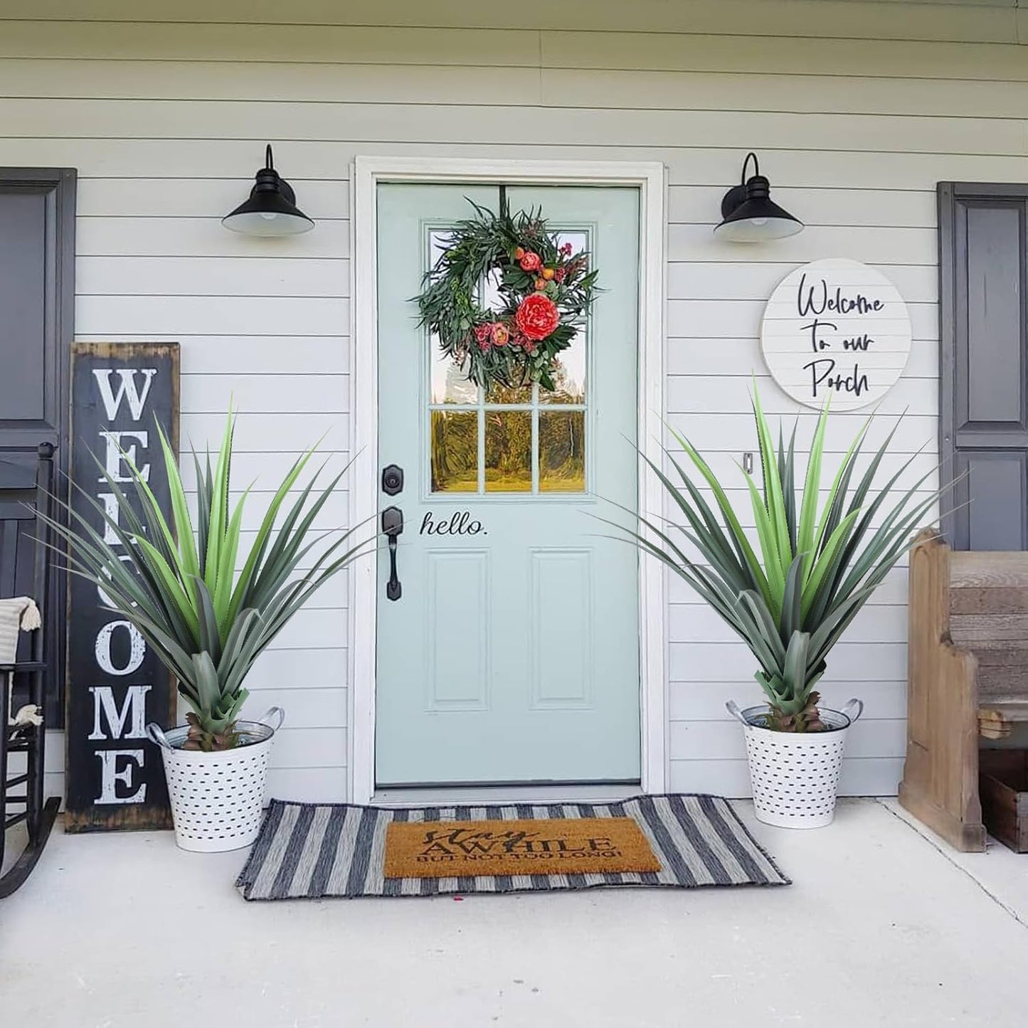 Artificial Spiked Agave Plant 3.5FT Tall 2Pack, Faux Indoor Tree, Green Floor Decor for Home Office, Front Porch