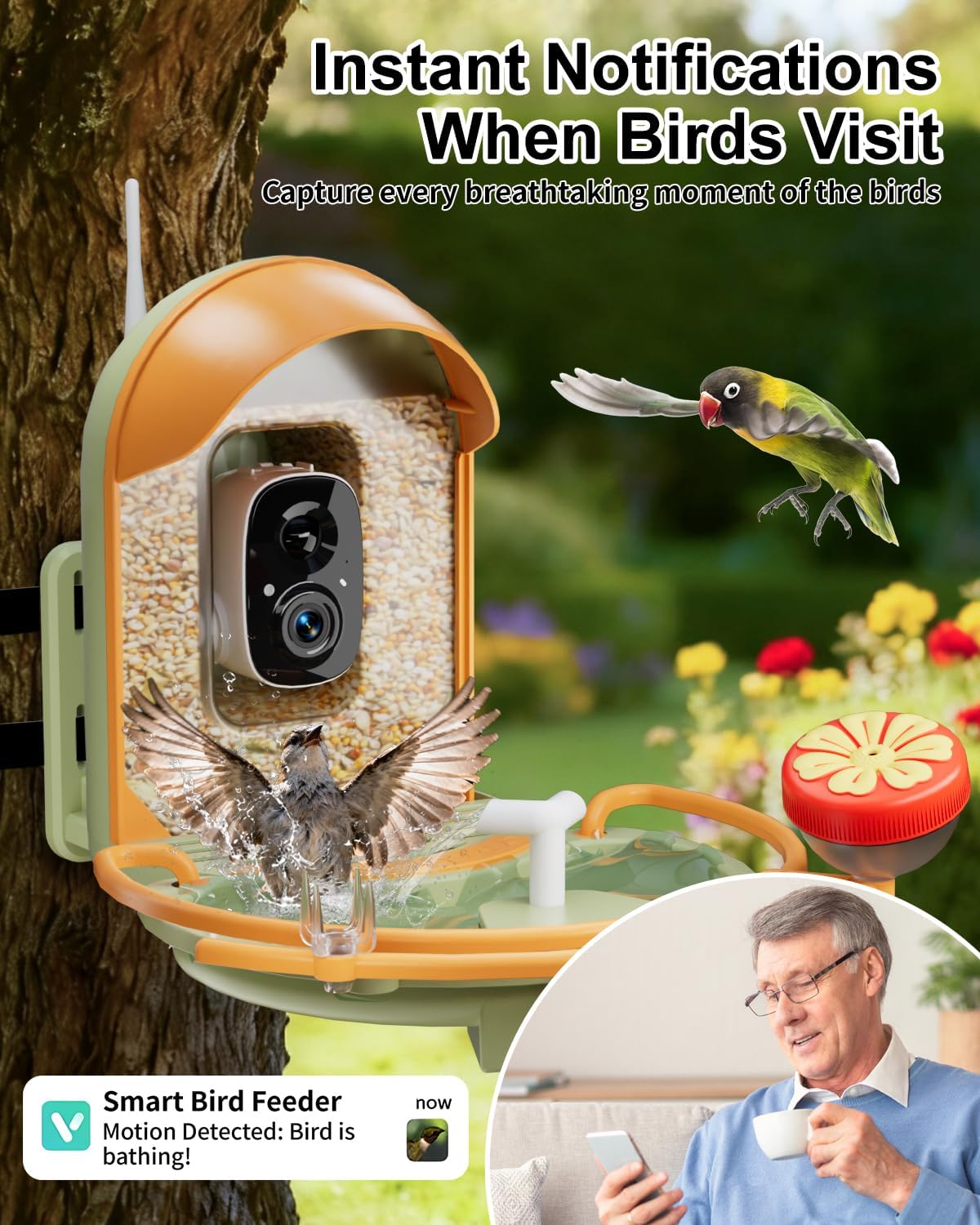 Bird Feeder with Camera, Smart Birdfeeder with Cam Solar Powered, 2K H