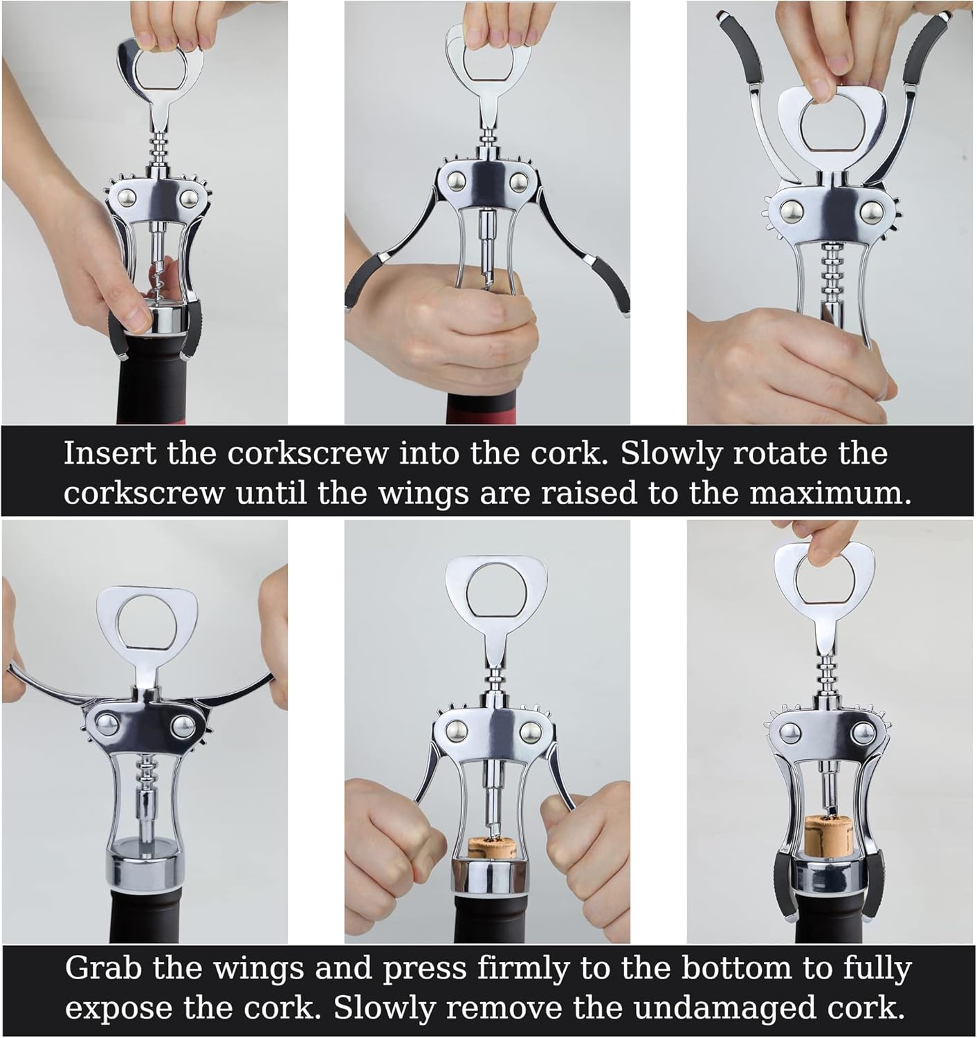 KORCCI Wine Opener, Heavy-Duty Zinc Alloy Wing Corkscrew, Premium Beer Bottle Opener, Multifunctional Wine Accessories with Ergonomic Handle and Sharp Screw, for Kitchen, Bar, Restaurant, Bartenders
