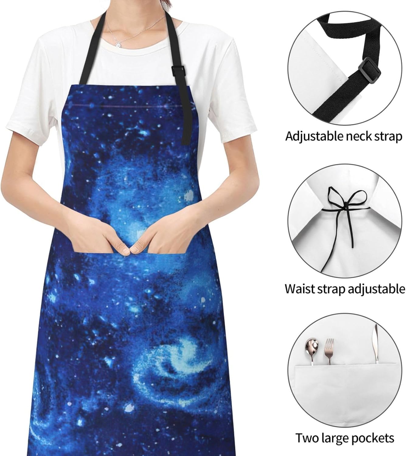 Blue Universe Space Galaxy print Waterproof apron with pocket adjustable cooking apron for adult kitchen bibs to bake