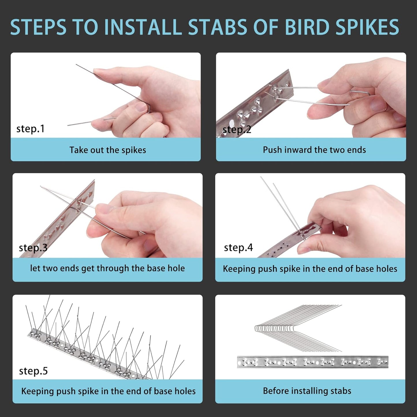Hausse Stainless Steel Bird Spikes 4 Pack, Squirrel Small Birds Pigeon