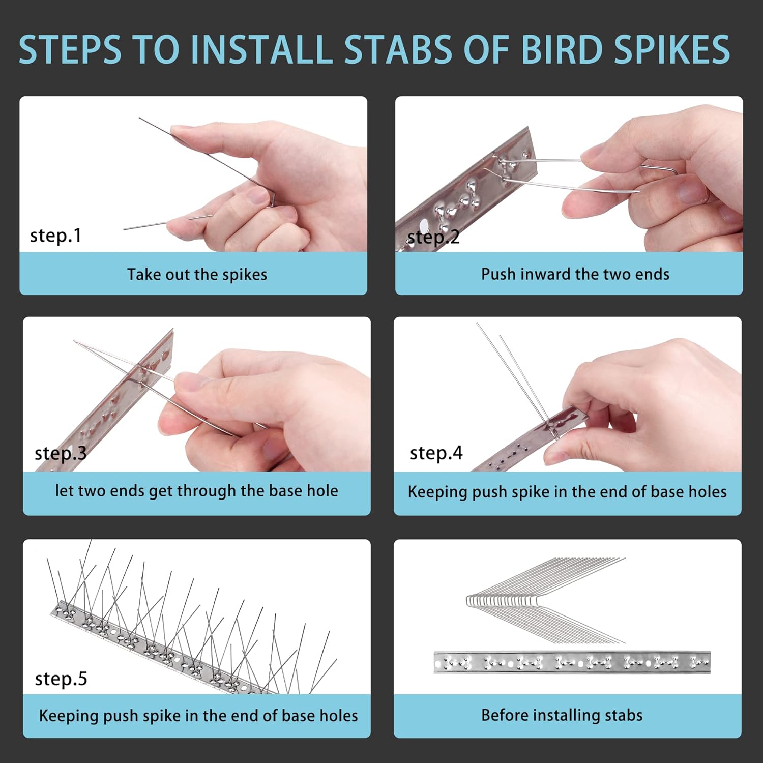 Hausse Stainless Steel Bird Spikes 4 Pack, Squirrel Small Birds Pigeon