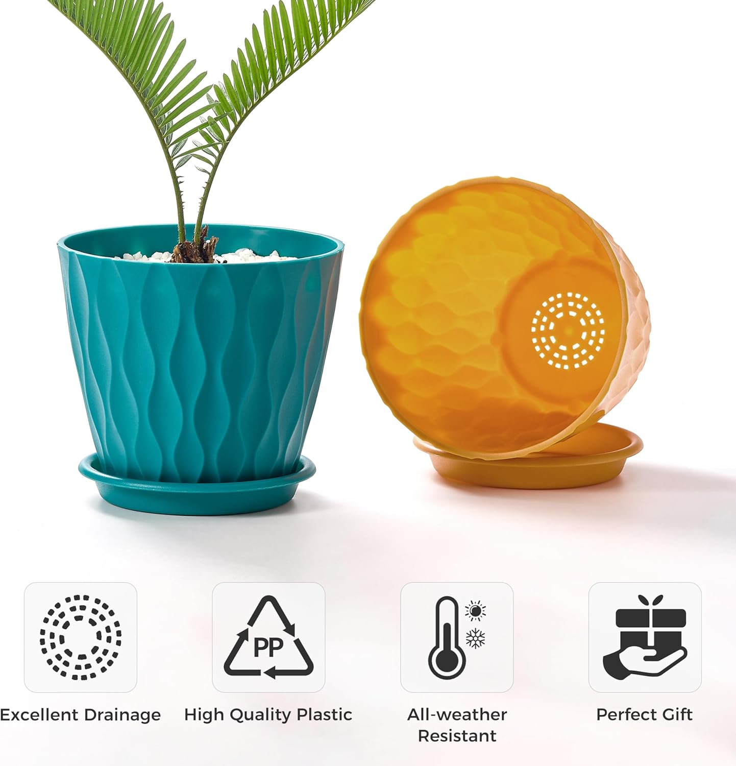 FaithLand 6-Pack 6-Inch Plastic Plant Pots with Saucers | Thickened PP