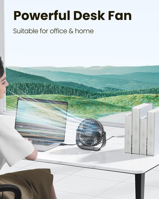 Gaiatop USB Desk Fan, 3 Speeds Strong Airflow, 5.5 Inch Portable 90° R