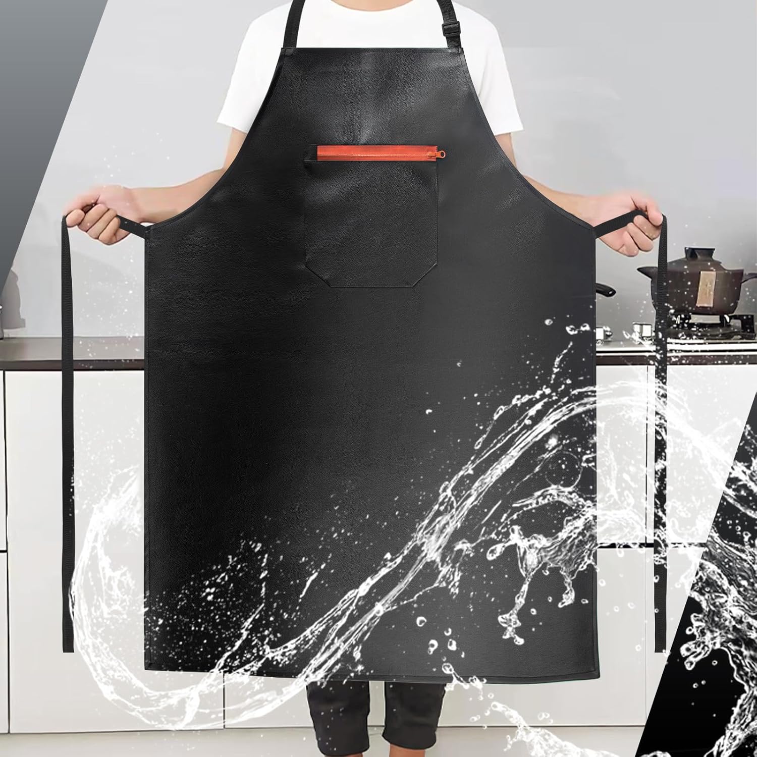 Waterproof Apron, Heavy Duty Extra Long Rubber Vinyl Apron with Pocket