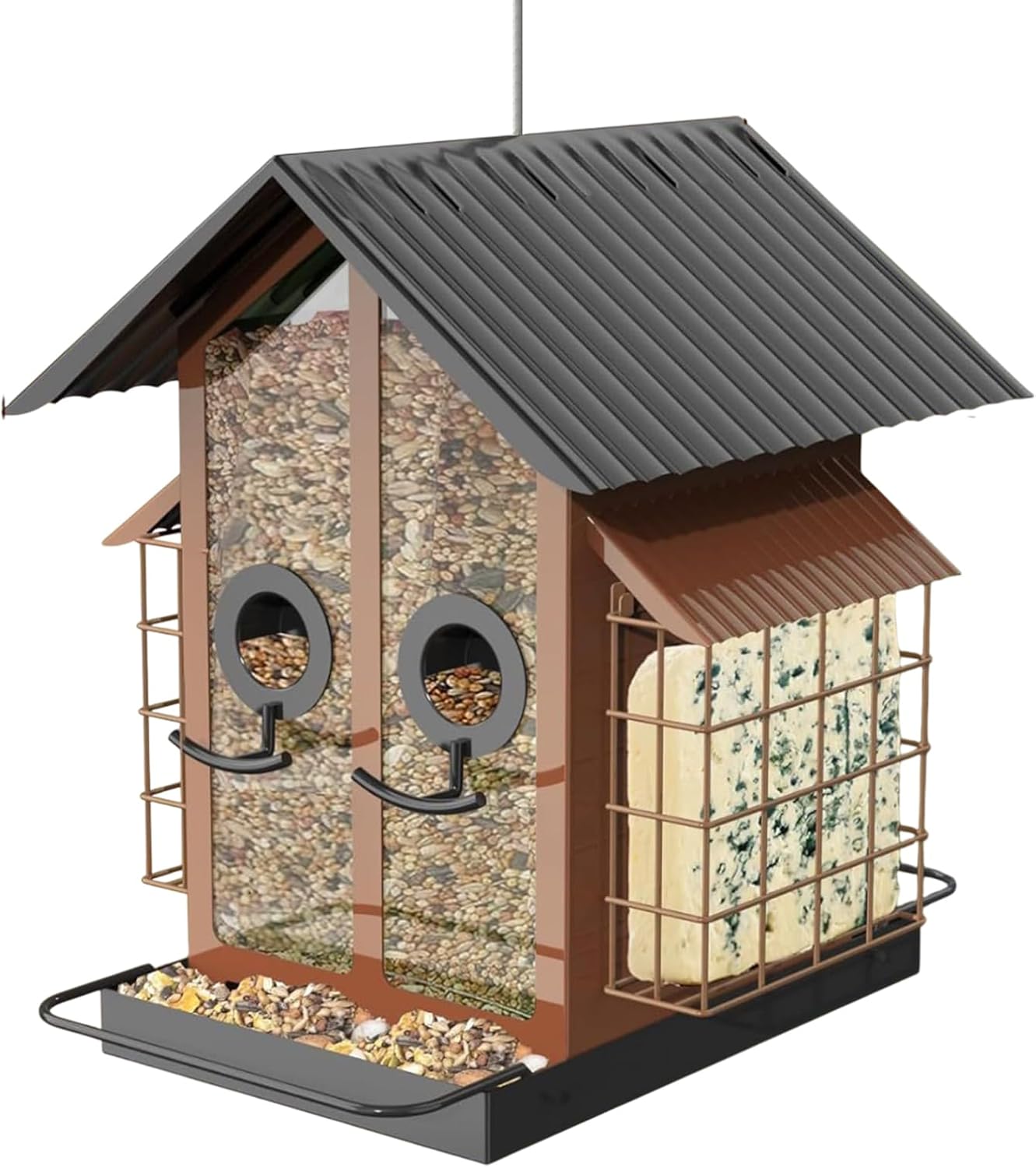 Bird Feeders for Outdoors, Metal Squirrel Proof Birding Supplies, Medium Outdoor Bird Feeder with Protective Cage, Feeding with Compact Design, Sturdy Weather-Resistant Material