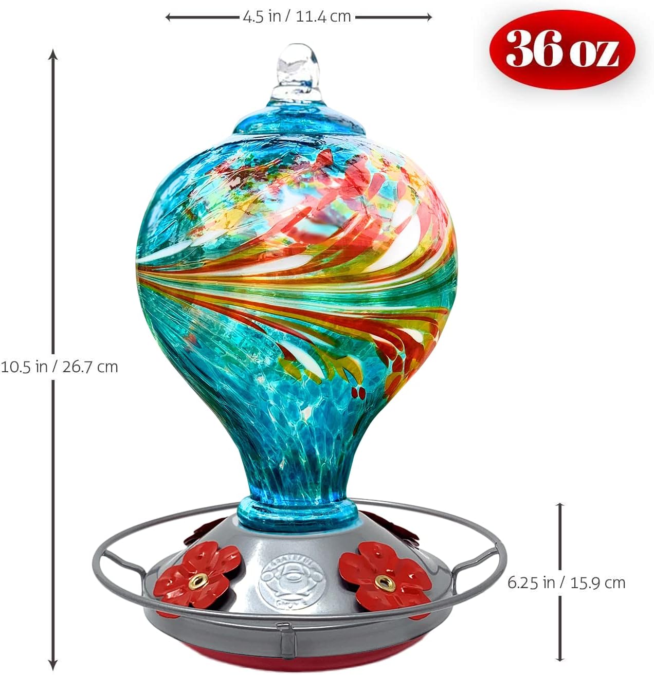 Hummingbird Feeder by Grateful Gnome - Large Hand Blown Stained Glass 