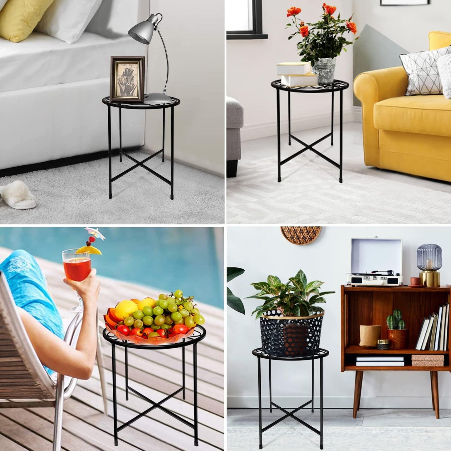 15" Tall Metal Plant Stand, 2 Pack 11" Wide Round Plant Stand for Flow