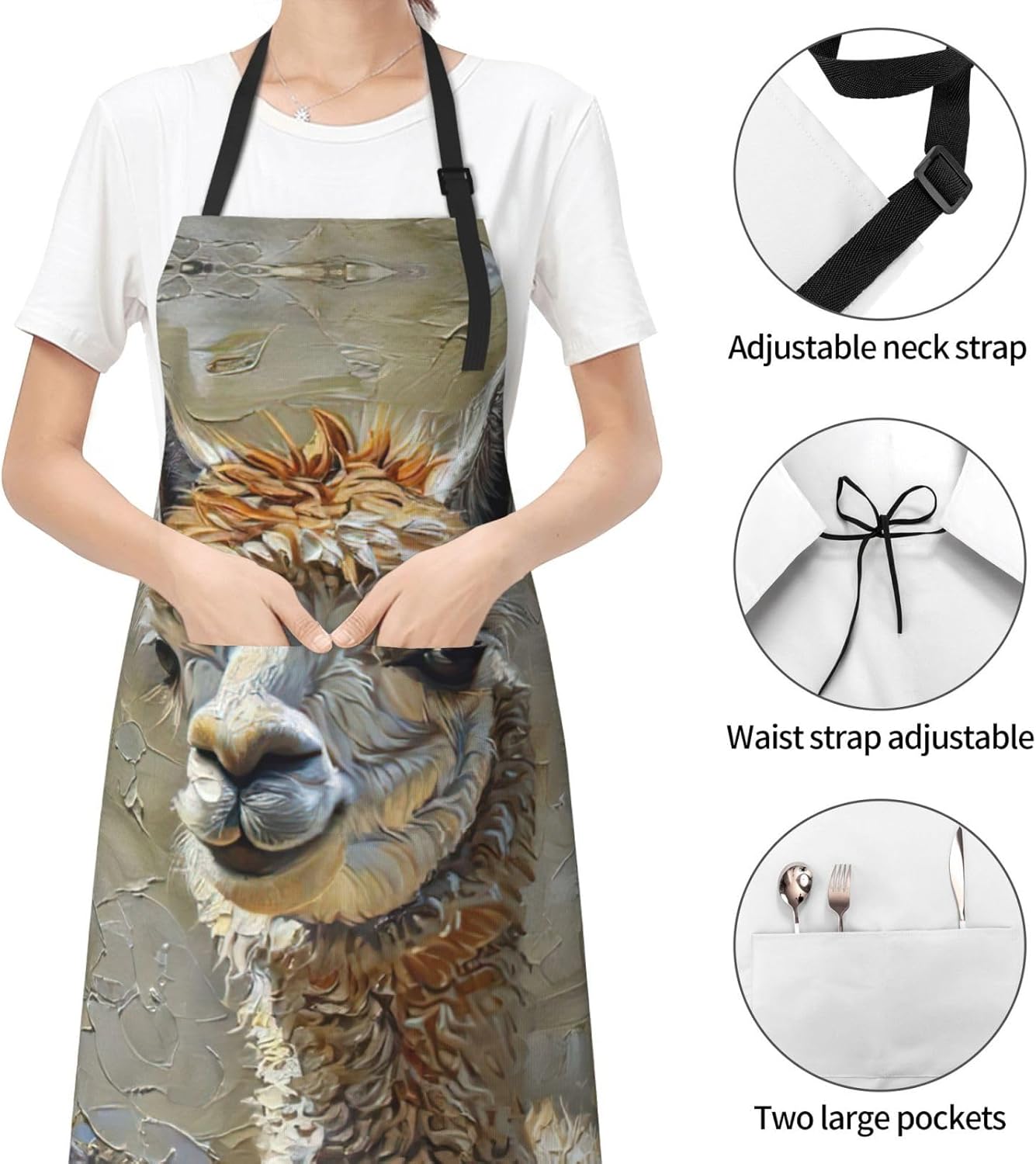 Alpaca Llama Print Laundry apron 28x33 In Waterproof Kitchen Apron wit