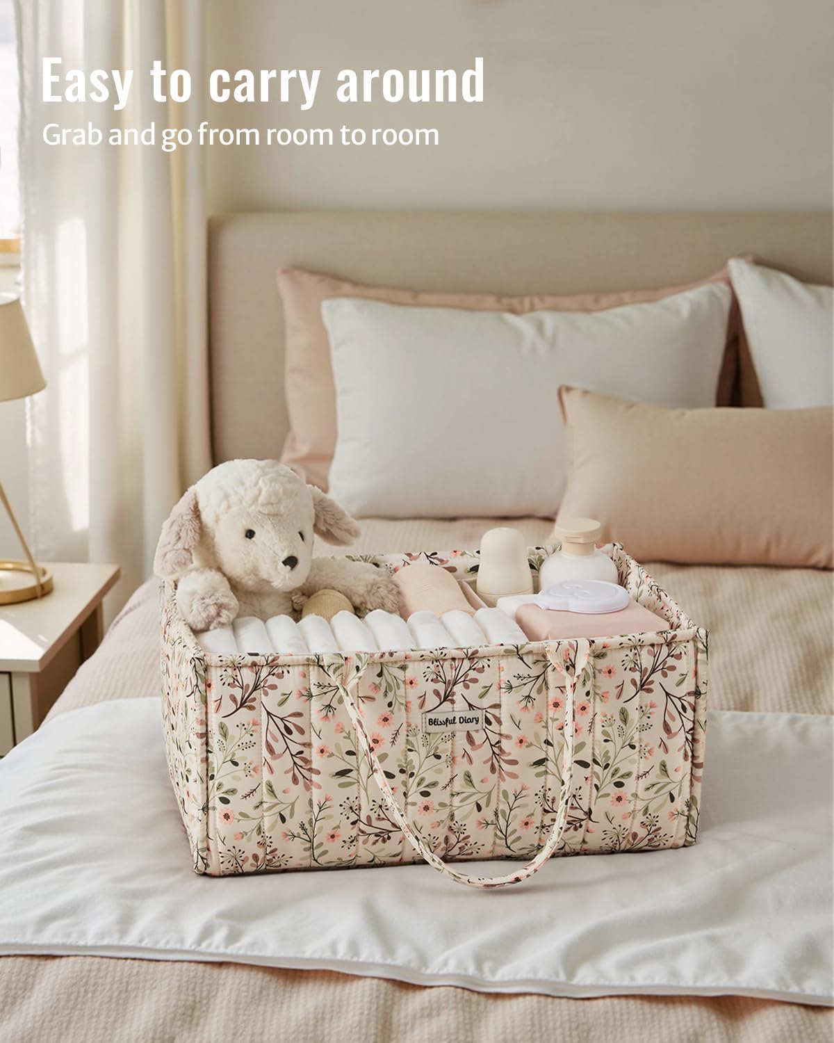 Blissful Diary Floral Diaper Caddy Organizer, Stylish Nursery Storage 