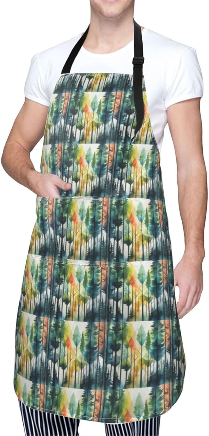 YANYU Tree Art Print 28x33 In Kitchen Apron Stylish Chef Apron with Pockets for Cooking Baking Painting