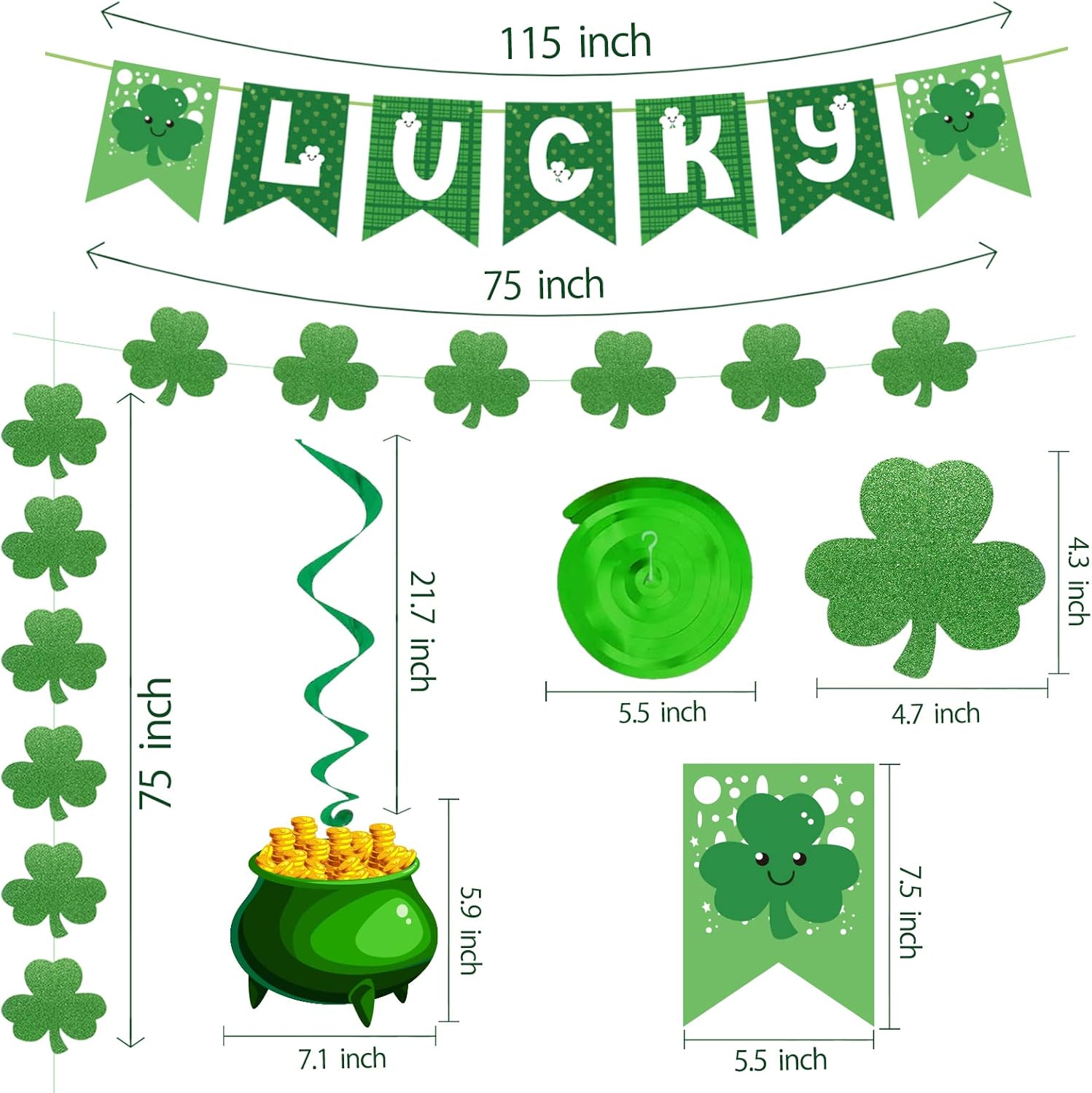 31Pcs St Patricks Day Decorations Pre-Assembled Shamrock Lucky Banner 