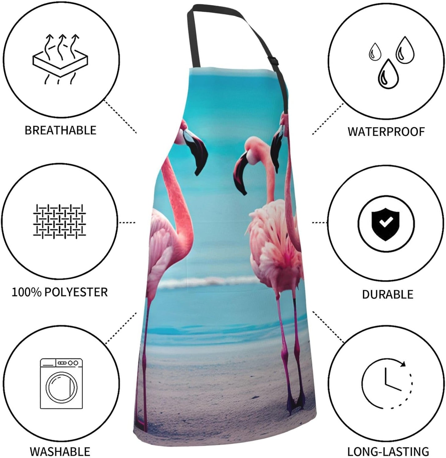 YANYU Flamingo Beach Print 28x33 In Kitchen Apron Stylish Chef Apron with Pockets for Cooking Baking Painting