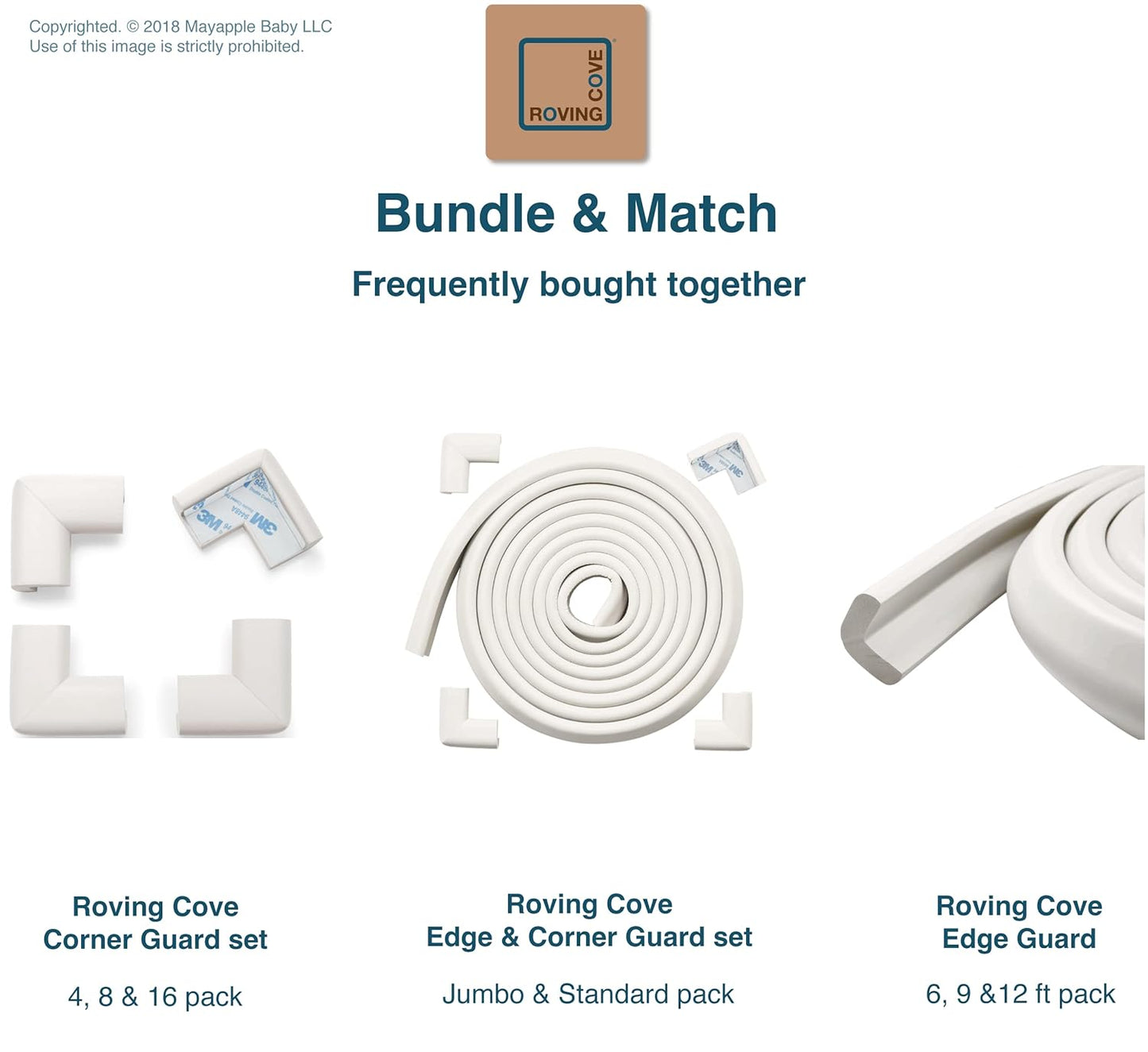 Roving Cove HeftyFit Edge Corner Protector Baby Proofing (Large 15ft Edge 4 Corners), Heavy-Duty, Soft NBR Rubber Foam, Furniture Fireplace Safety Bumper Guard, 3M Adhesive, Oyster White (Off White)