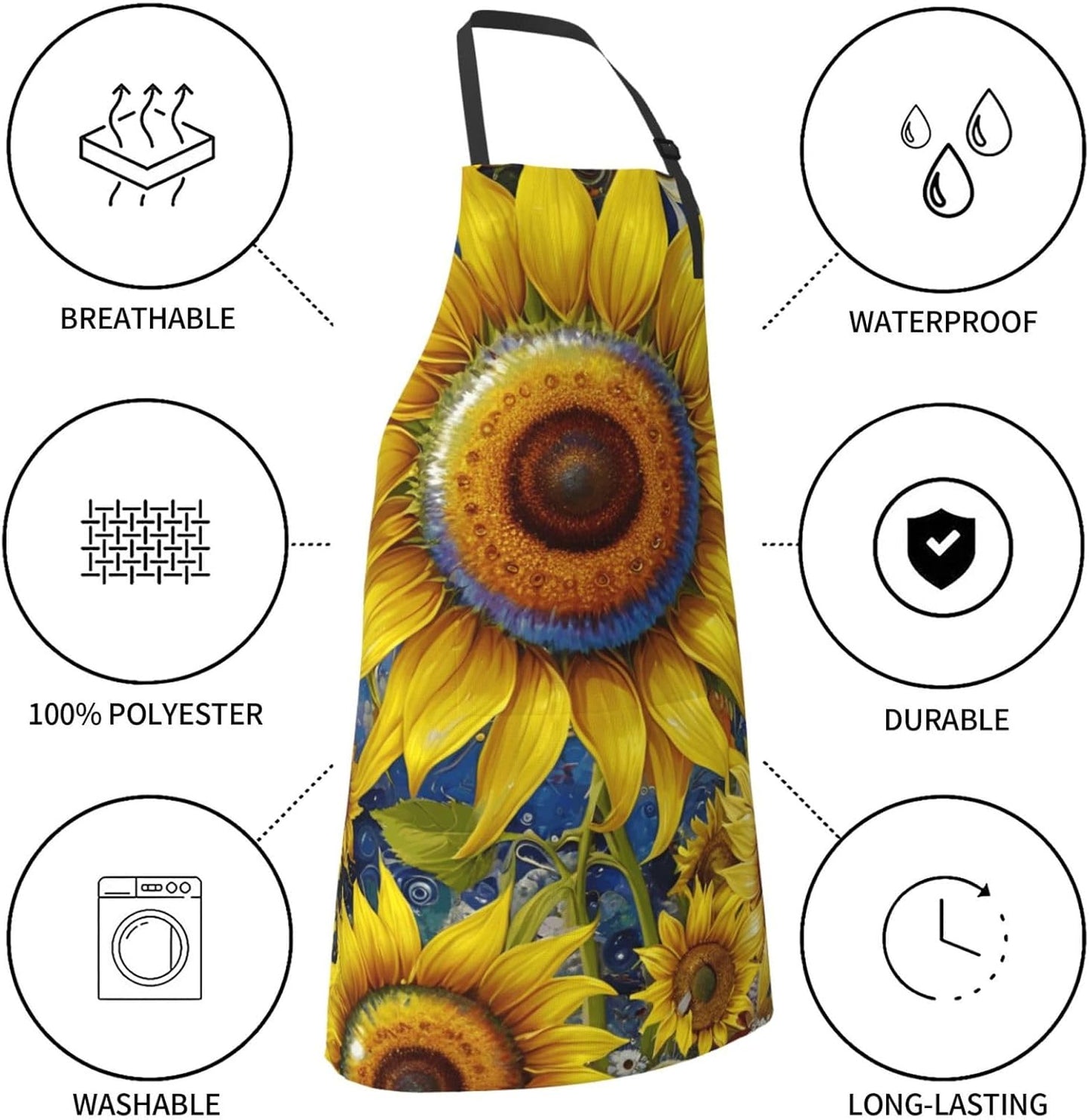 YANYU sunflower Print 28x33 In Kitchen Apron Stylish Chef Apron with Pockets for Cooking Baking Painting