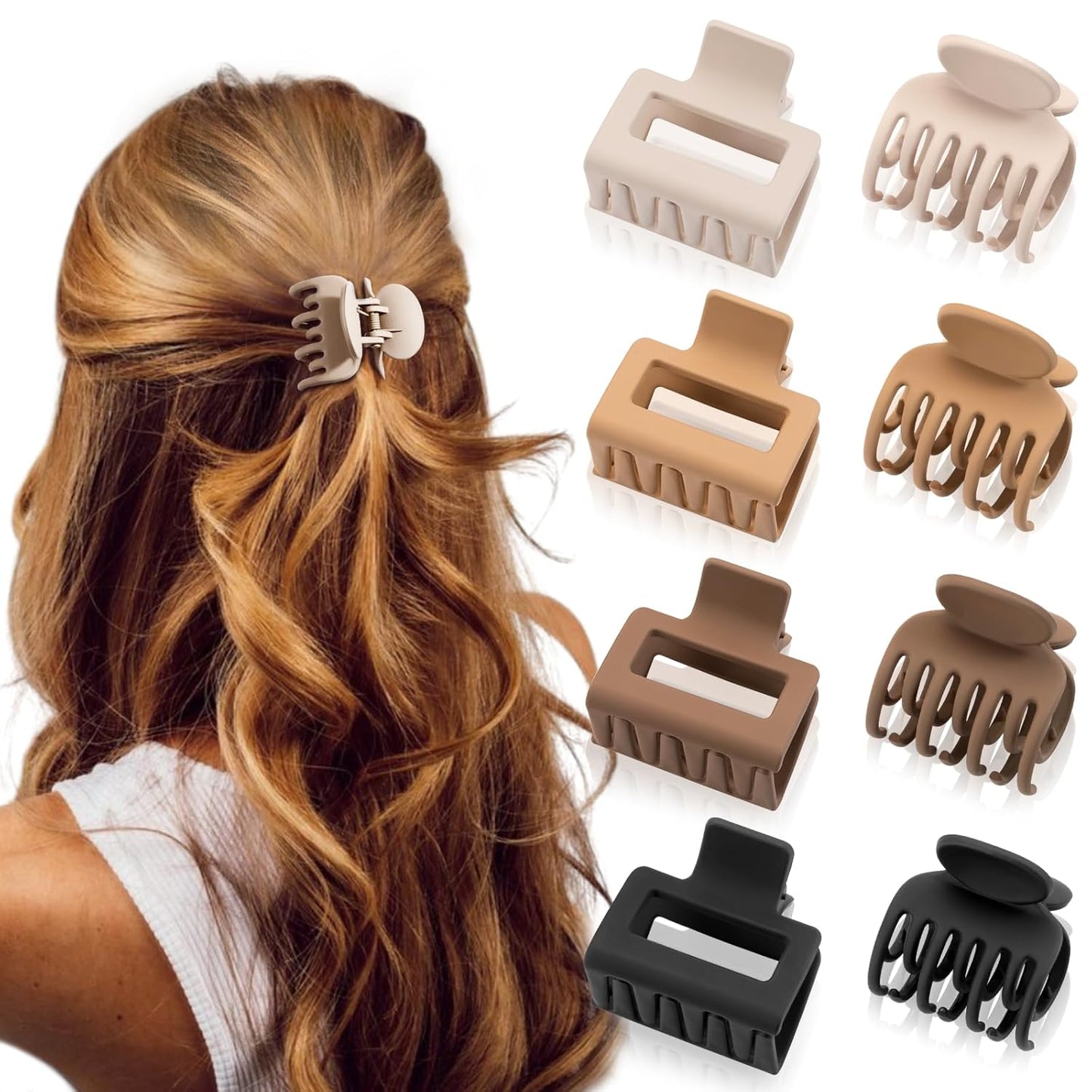 Matte Hair Clips for Women and Girls - Rectangle and Double Row Small 