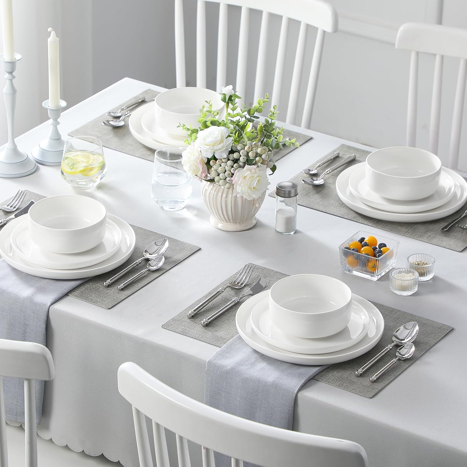 MALACASA Plates and Bowls Sets, 12 Pieces Porcelain Dinnerware Sets Di