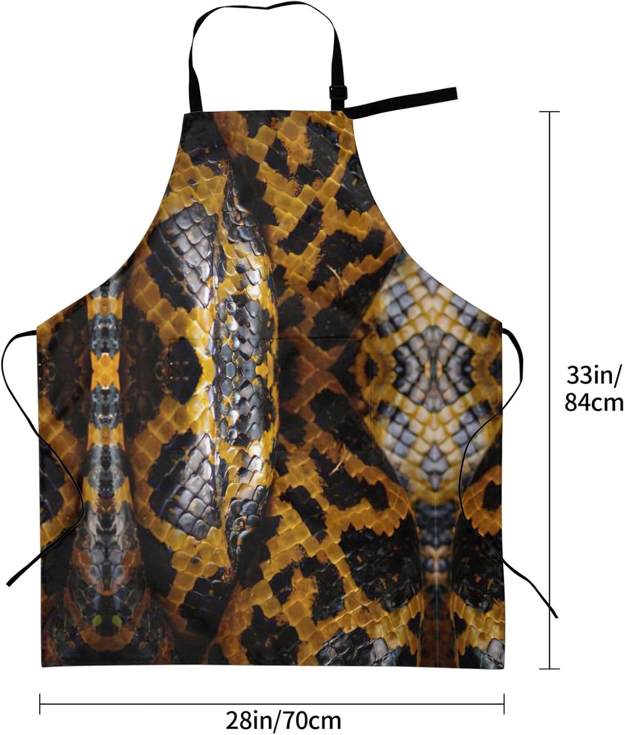 Yellow Snake print Waterproof apron with pocket adjustable cooking apr