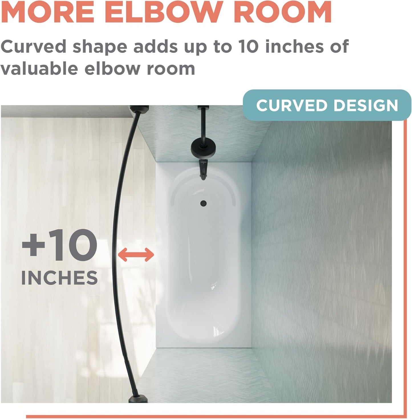 Zenna Home Rustproof Curved Shower Curtain Rod, No Drill Tension or Permanent Mount Adjustable Curved Shower Rod for Bathroom, Easy Install, Rounded for Extra Room, 50 to 72 Inches, Matte Black