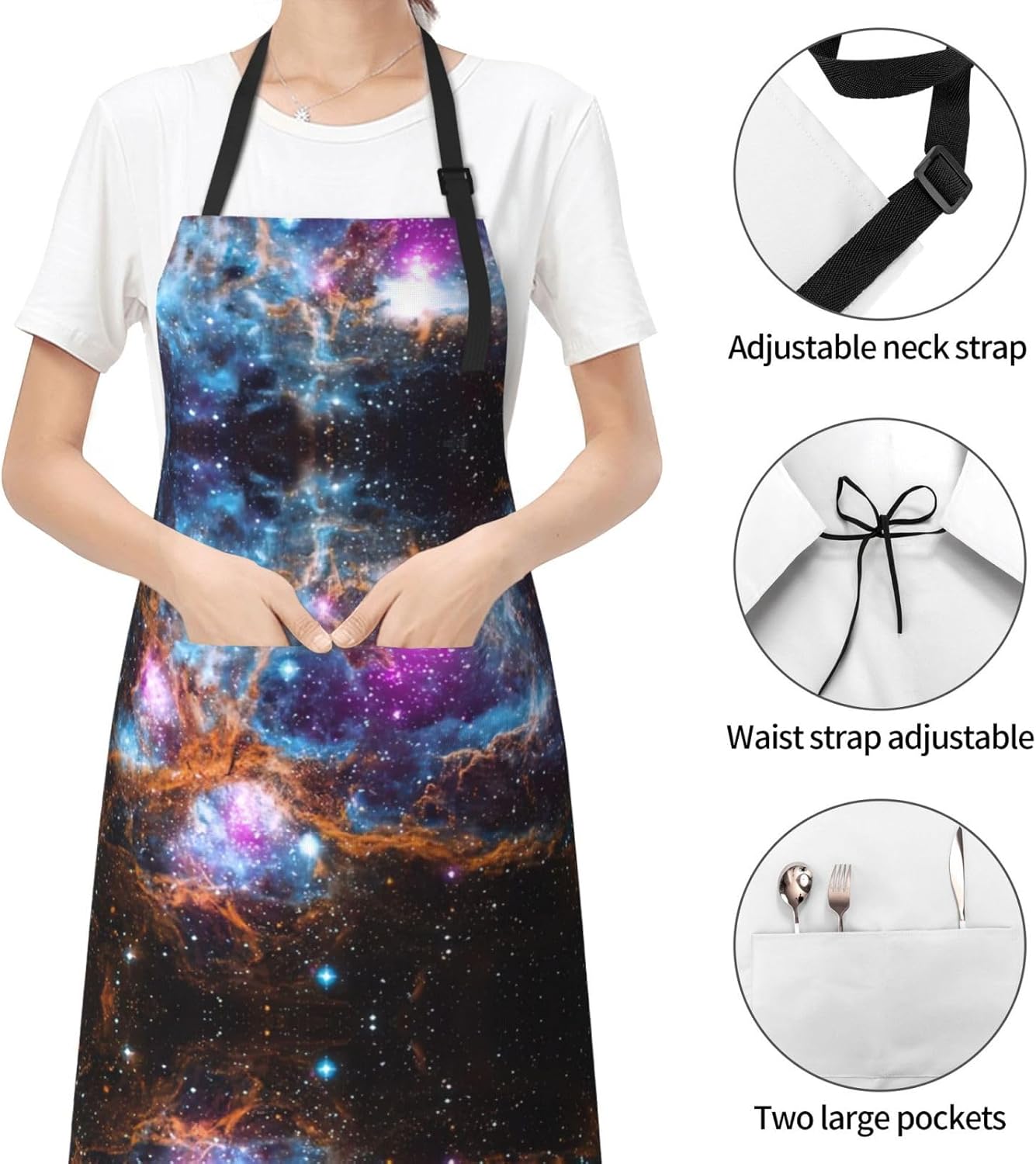 Universe Galaxy Space print Waterproof apron with pocket adjustable cooking apron for adult kitchen bibs to bake