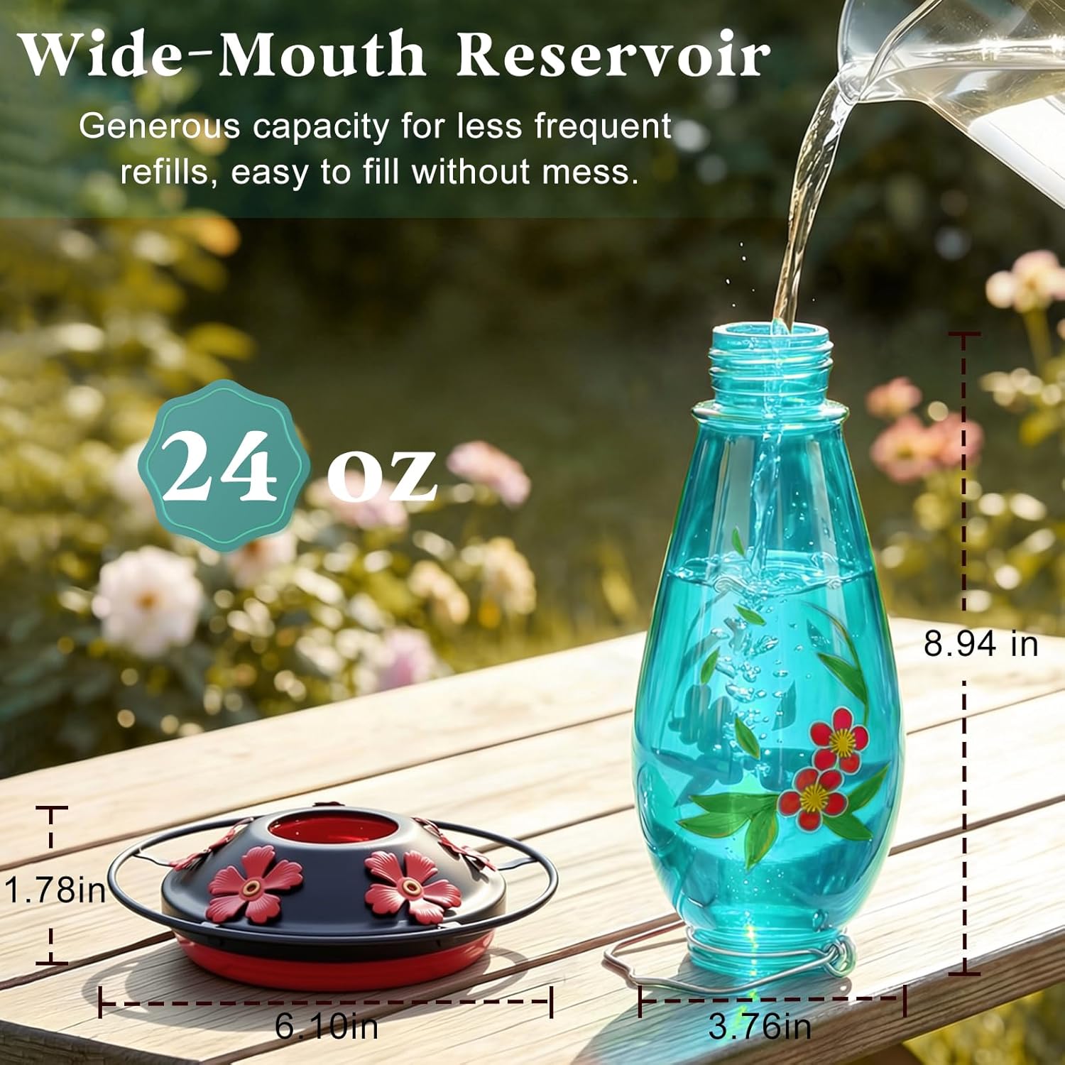 Hummingbird Feeder for Outdoors Hanging, Heavy-Duty Thick Glass Bird F