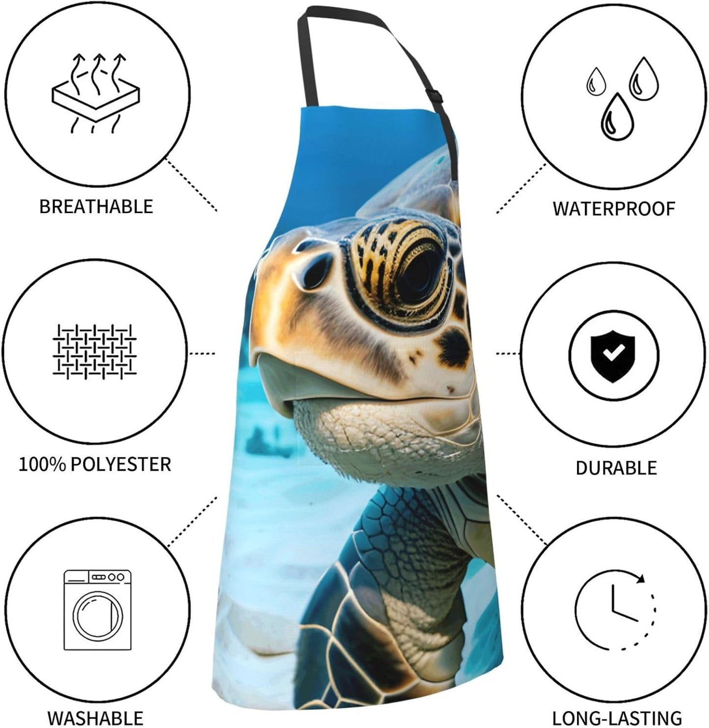 YANYU Big Sea Turtle Print 28x33 In Kitchen Apron Stylish Chef Apron with Pockets for Cooking Baking Painting