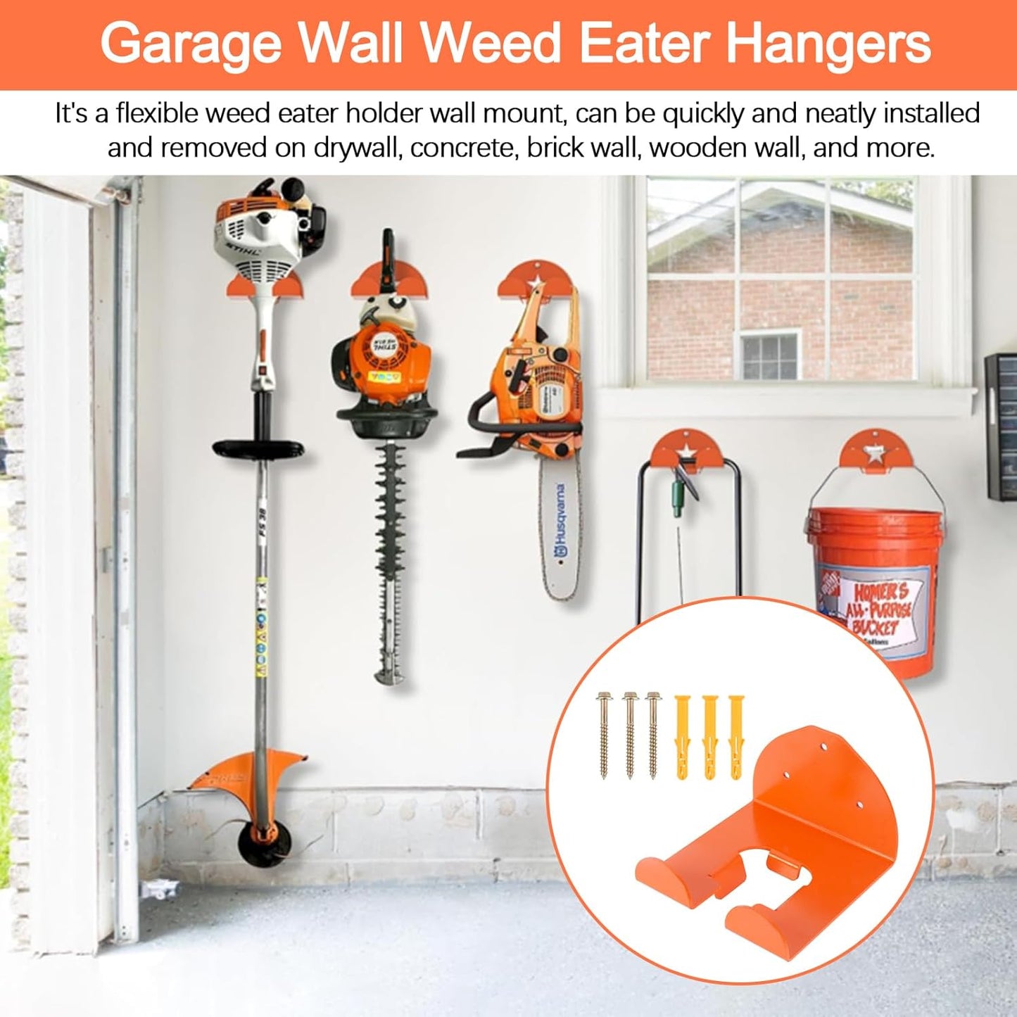 Weed Eater Rack Garage Wall Organizer, Garage Tool Organizer Weedeater Hanger Wall Mount For String Trimmer Hanger, Hedge Trimmer Rack Garden Tool Organizer (2 Pack)