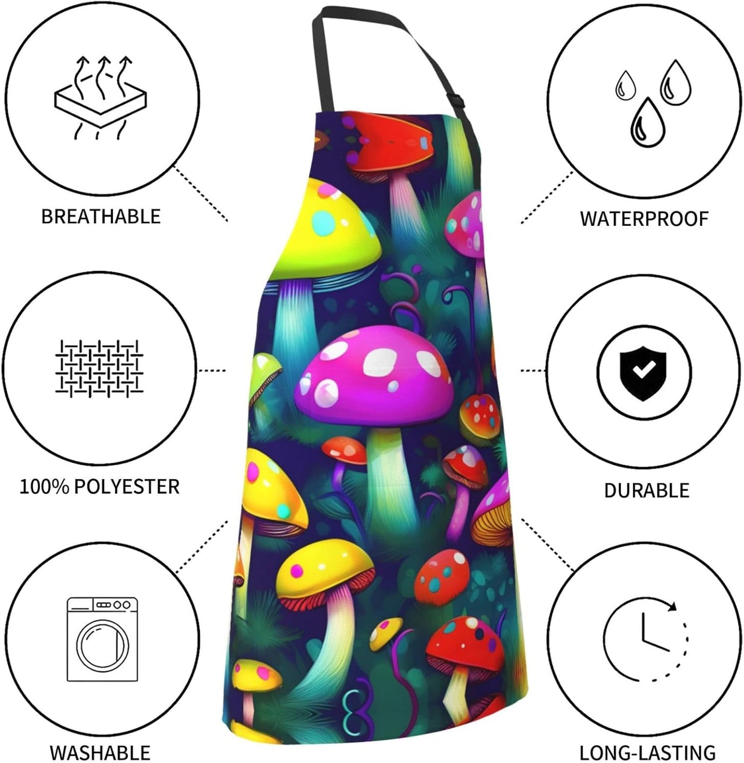 Bright Mushrooms Art print Waterproof apron with pocket adjustable cooking apron for adult kitchen bibs to bake