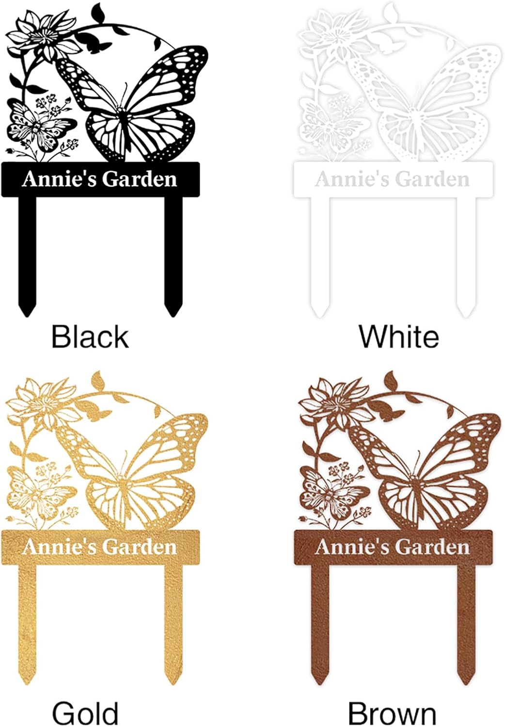 Personalized Garden Signs for Outdoor, Custom Butterfly Garden Sign with Stake Metal Waterproof, Customized Metal Name Sign, Patio Yard Decor Gardening Gift