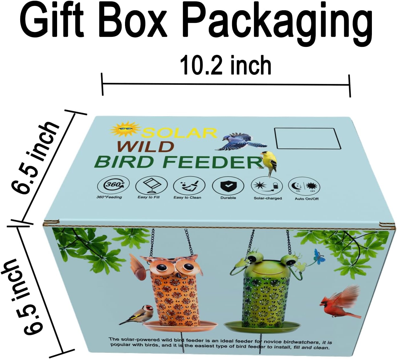 Solar Owl Bird Feeder for Outdoors Hanging - Metal Outside Wild Bird Feeders,Solar Light, Garden Backyard Decoration,Gifts for Bird Lovers,Family, Friends,Elderly.10 High x 6.5" Dia