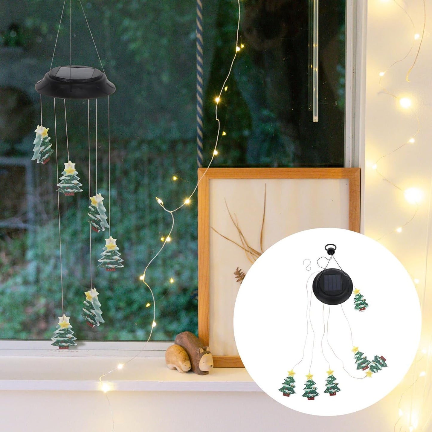 FAVOMOTO Solar Christmas Tree Wind Chime Lamp Outdoor Waterproof Rechargeable Wind Bell Light for Garden Patio Holiday Decor
