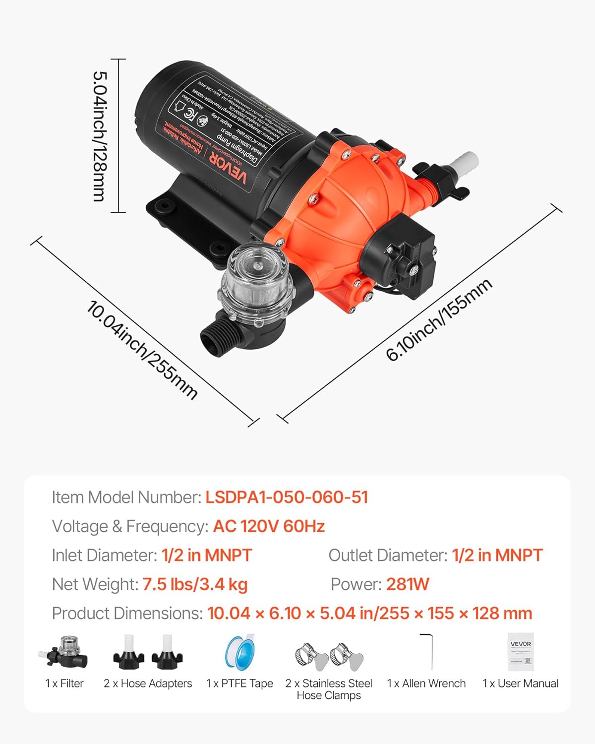 VEVOR Water Pressure Pump, 110V AC 5 GPM, 5-Chamber On Demand Electric