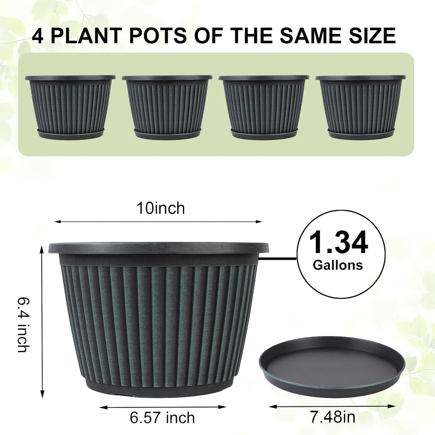 Planter-Pots-for-Plants-Indoor-Outdoor, 4 Pack 10 Inch Plastic Flower 