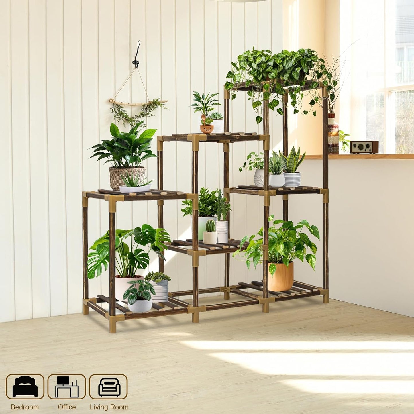 Plant Stand Indoor, 3-Tier Outdoor Wood Plant Stand for Multiple Plant