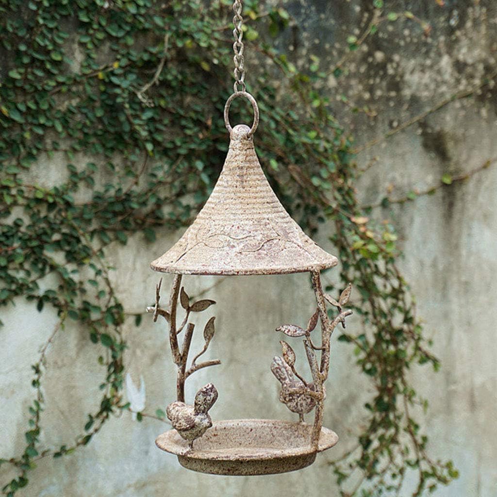 Hanging Bird Food Basin Feeding Bowl Metal Chain Garden Antique Retro Decoration