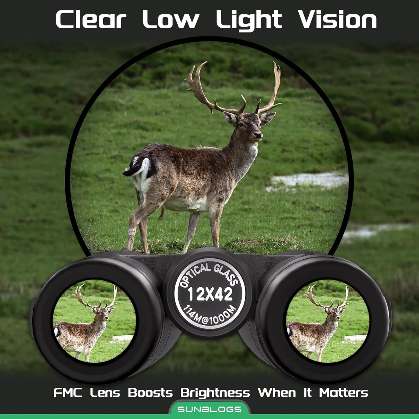 Binoculars for Adults High Powered, 12x42 HD Super Bright BAK4 Prism Waterproof Binoculars with Low Light Vision for Bird Watching Hiking Hunting Outdoor Travel Road Trip Stargazing Cruise (Green)