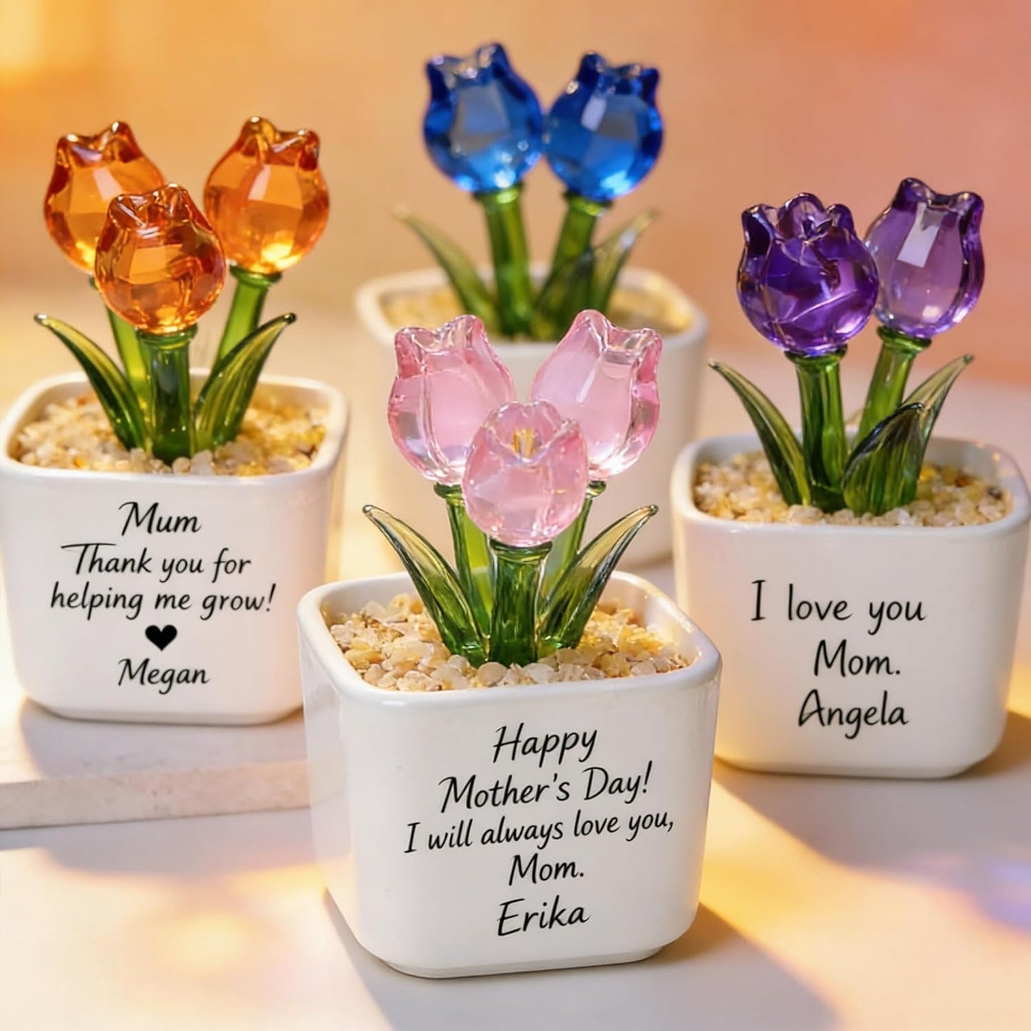Personalized Glass Tulip Gift for Mom, Handmade Blown Everlasting Flow
