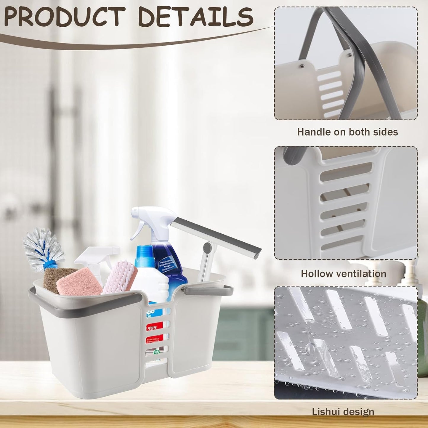 Cleaning Supply Caddy,Large Cleaning Products Storage Organizer with Handles,Portable Plastic Bucket Tool Storage Shower Caddy Basket for Bathroom, Bedroom, Kitchen, College Dorm, Garden