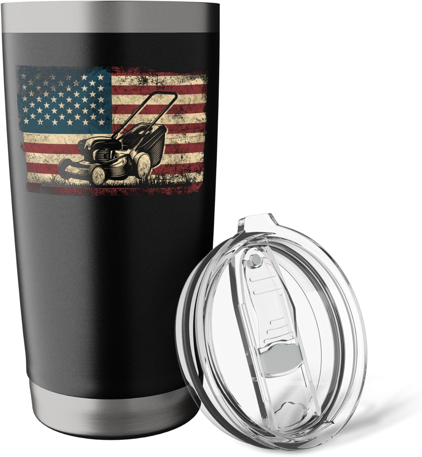Lawn Mower Mowing Dad Father Landscaper Usa American Flag Stainless Steel Insulated Tumbler