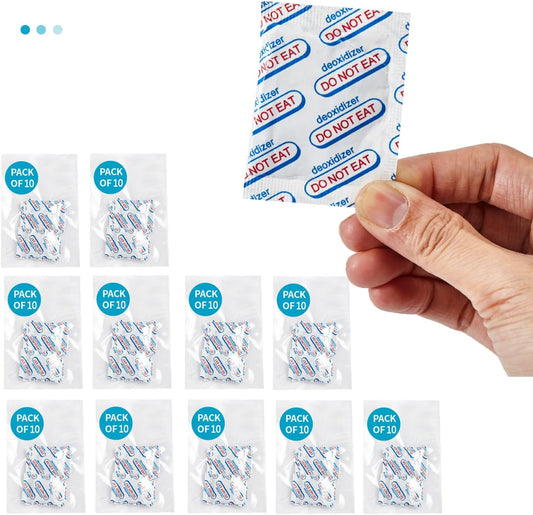 110 Packs 100CC Food Grade Oxygen Absorbers (10 Packs in Individual Vacuum Bag, 11x Packs of 10) Oxygen Absorbers for Food Storage, Oxygen Packet for Long Term Food Freshness (100CC(110-Pack))
