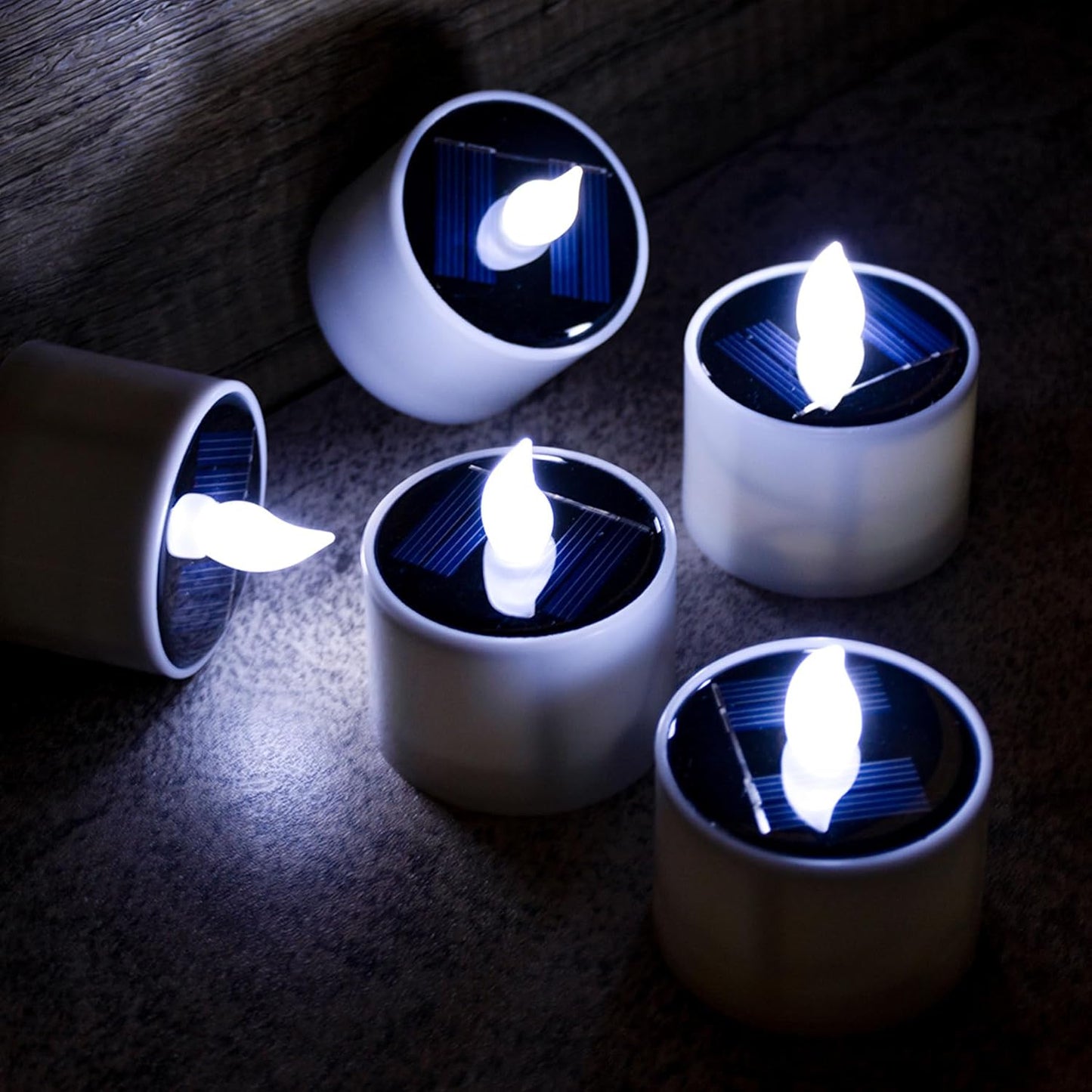 SingTok 6 PCS Solar Powered Tea Light Waterproof Rechargeable Candles, White Flickering LED Flameless Votive Battery Operated for Outdoor Garden Decor
