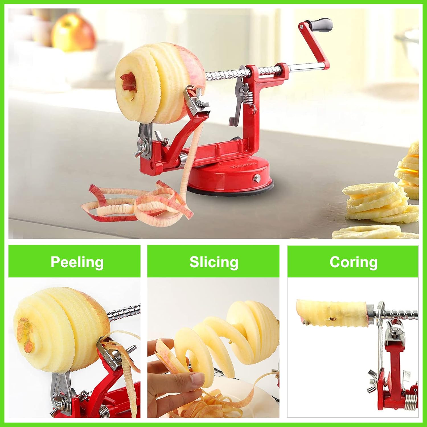 Apple Peeler Corer, Long lasting Chrome Cast Magnesium Alloy Apple Pee