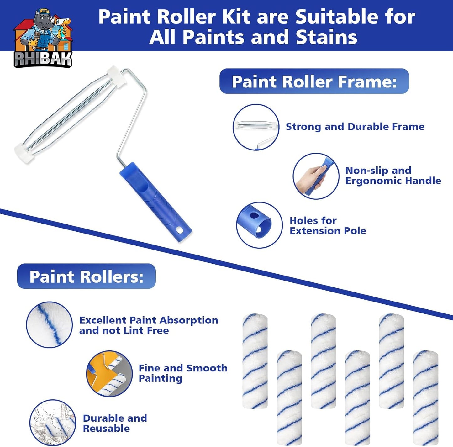 Paint Roller Kit with Extension Pole, 27 Piece Set, 2 to 4 Ft Pole, 4"