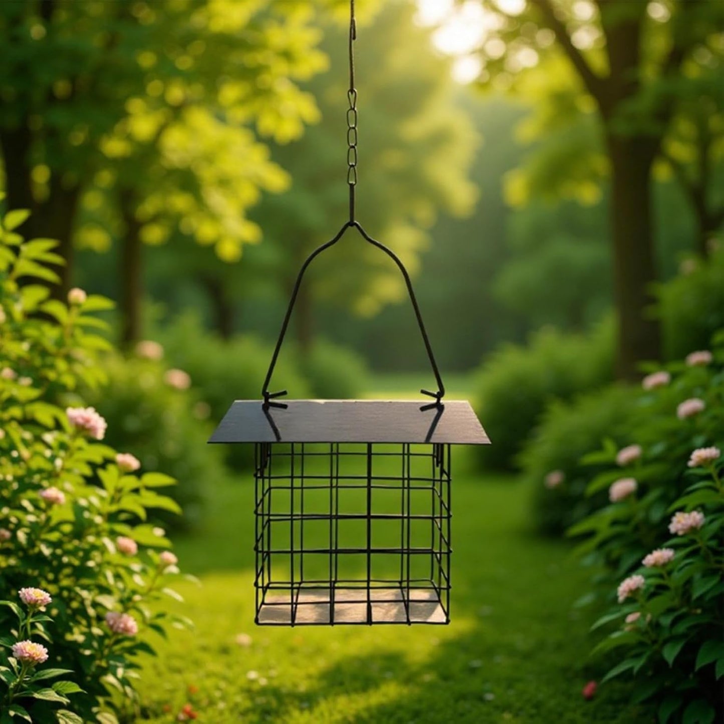 Hanging Seed Feeder, Squirrel Resistant Bird Feeder, Metal Build with Easy Filling, Large Capacity Outdoor Feeders for Finches Hummingbirds Chickadees, Backyard Decor with Practical Design
