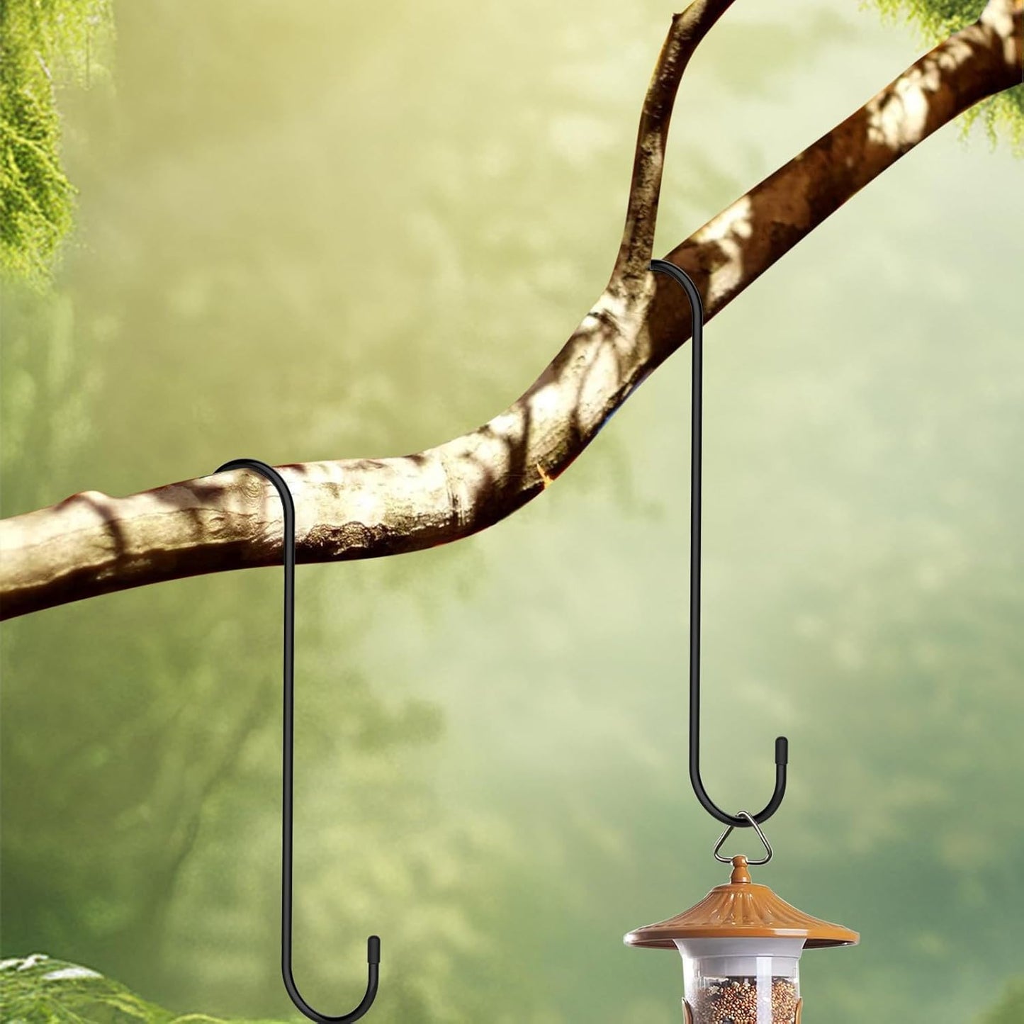 Black Metal S Hooks, 6 Pack 8 Inch, Heavy Duty, Rust Resistant, 35 Pound Weight Capacity, Ideal for Hanging Plants & Bird Feeders, Indoor/Outdoor Use