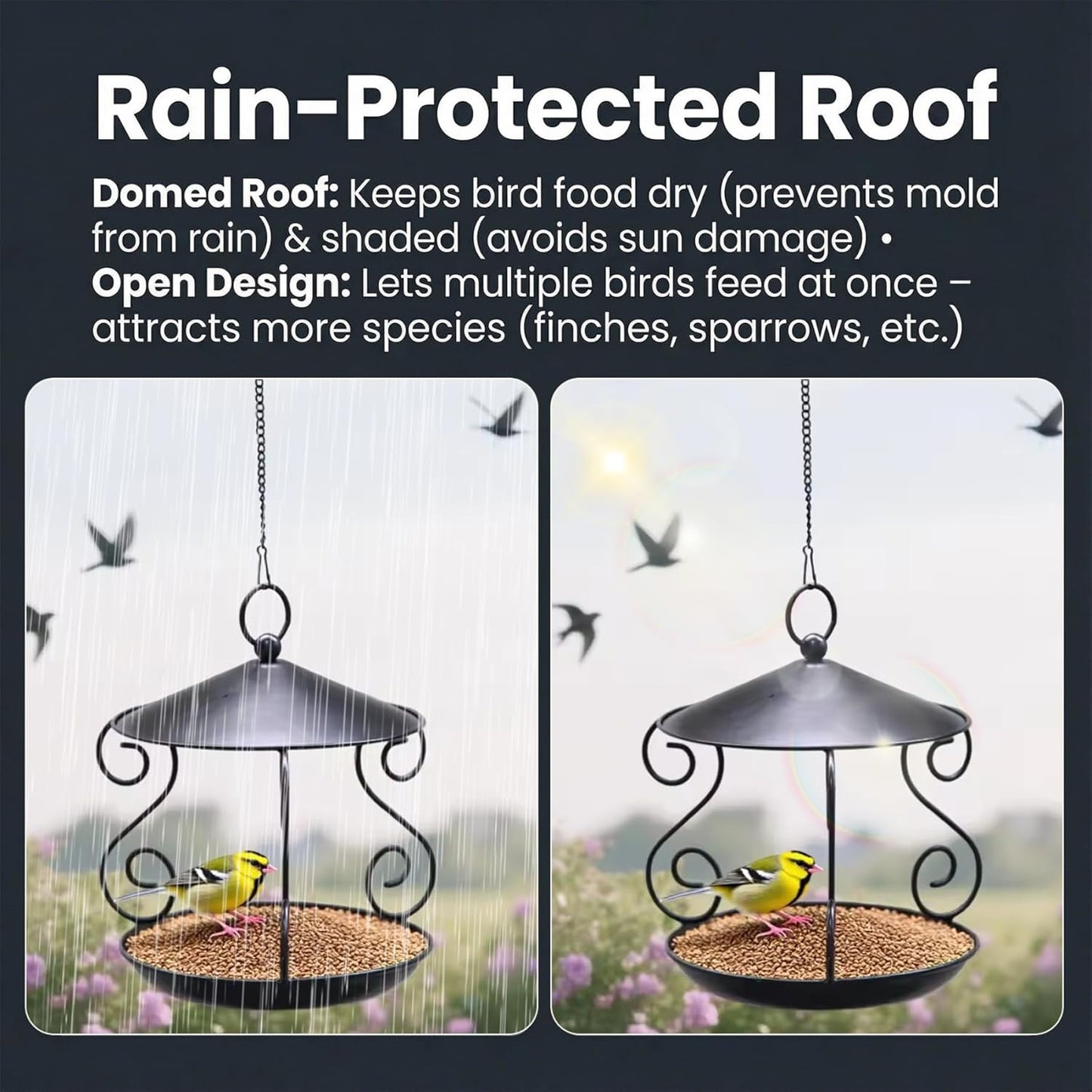 Bird Feeder for Outdoor, Rainproof Weatherproof Metal Hanging Bird Feeder with Roof, Large Capacity, Easy to Clean for Garden Yard Patio Feeders Hanging