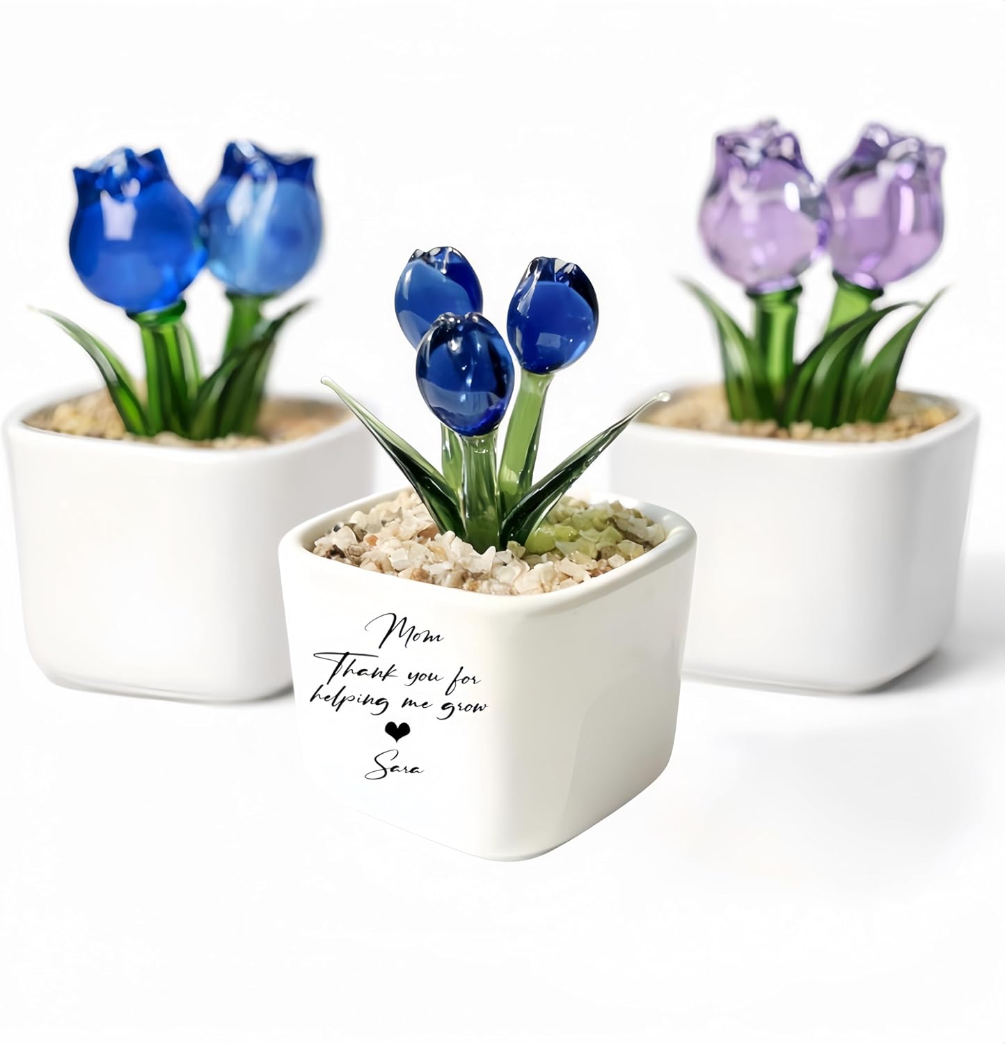 Personalized Glass Tulip Gift for Mom, Handmade Blown Everlasting Flow